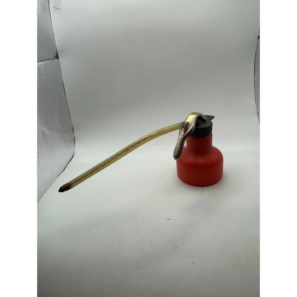 Vintage Red Oil Can Lubricator with Metal Spout‎ and Flexible Tube